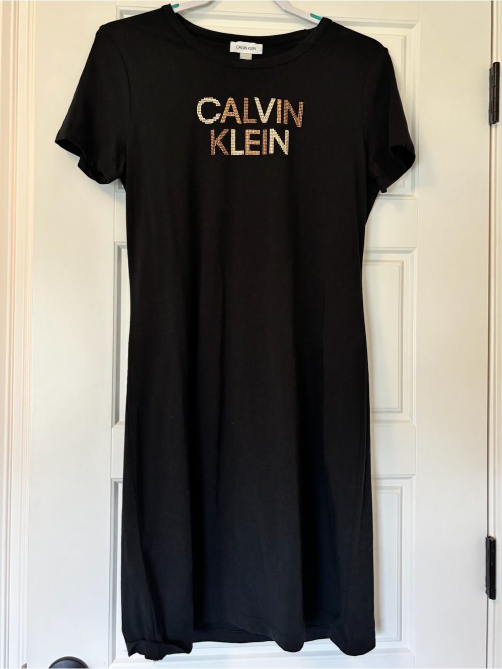 Calvin Klein Black Midi T-Shirt Dress with Gold Logo